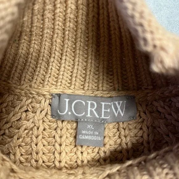 J.Crew Chunky Knit Mock Neck Sweater Tan Ribbed 100% Cotton—XL (Unisex) - Picture 7 of 9